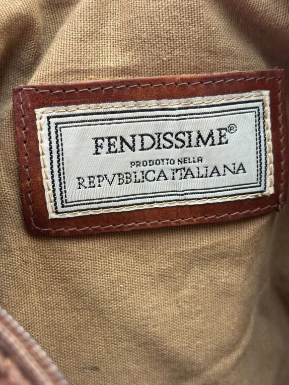 FENDISSIME CLUTCH BAG VINTAGE BROWN UNISEX PRE OWNED