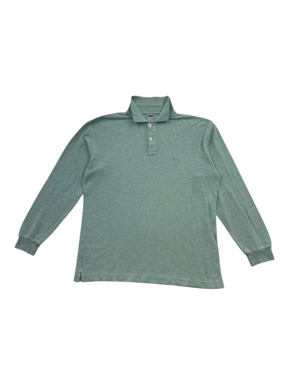 FILA LONG SLEEVE POLO SHIRT VINTAGE EMBROIDERED LOGO GREEN HEATHER MEN'S S/M