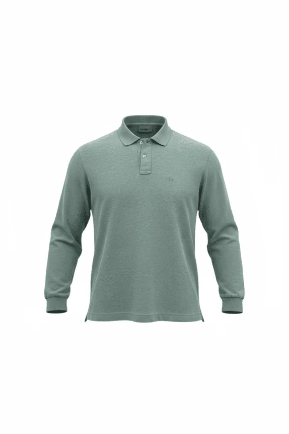 FILA LONG SLEEVE POLO SHIRT VINTAGE EMBROIDERED LOGO GREEN HEATHER MEN'S S/M