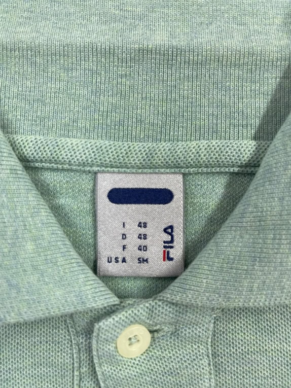 FILA LONG SLEEVE POLO SHIRT VINTAGE EMBROIDERED LOGO GREEN HEATHER MEN'S S/M