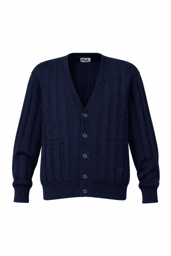 90s FILA KNIT CARDIGAN BUTTONED BLUE MENS PRE OWNED L