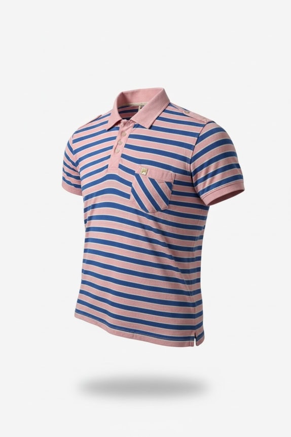 FILA STRIPED POLO SHIRT VINTAGE STYLE WITH LOGO PINK/BLUE MEN'S XL