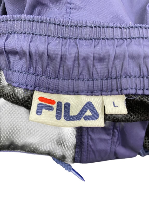 FILA pantaloncini da bagno in nylon vintage con logo patch blu scuro da uomo L
