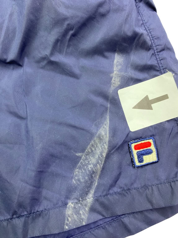 FILA pantaloncini da bagno in nylon vintage con logo patch blu scuro da uomo L
