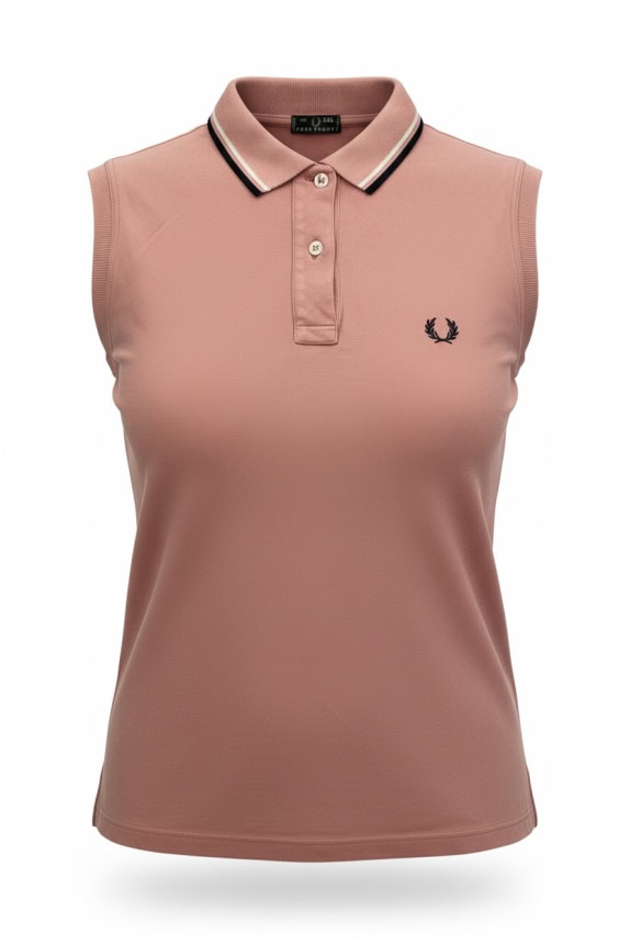 FRED PERRY Polo senza maniche vintage da donna con logo ricamato verde mela marcio S/M