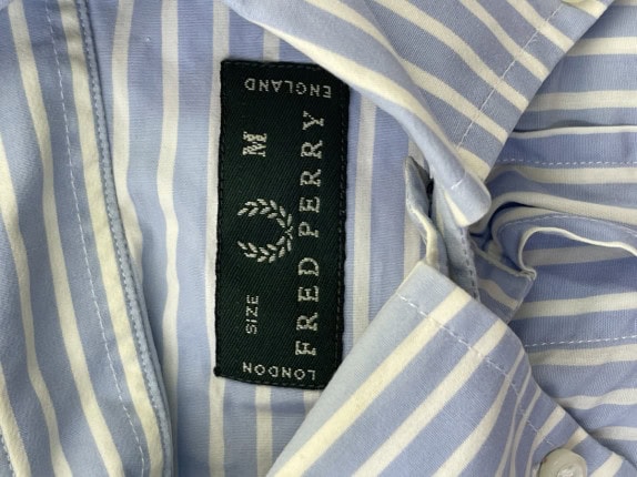 FRED PERRY STRIPED SHIRT CLASSIC BLUE MEN PRE OWNED M