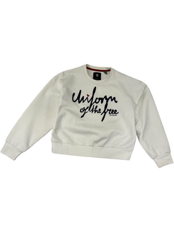 G-STAR RAW felpa girocollo écru con logo calligrafico - S