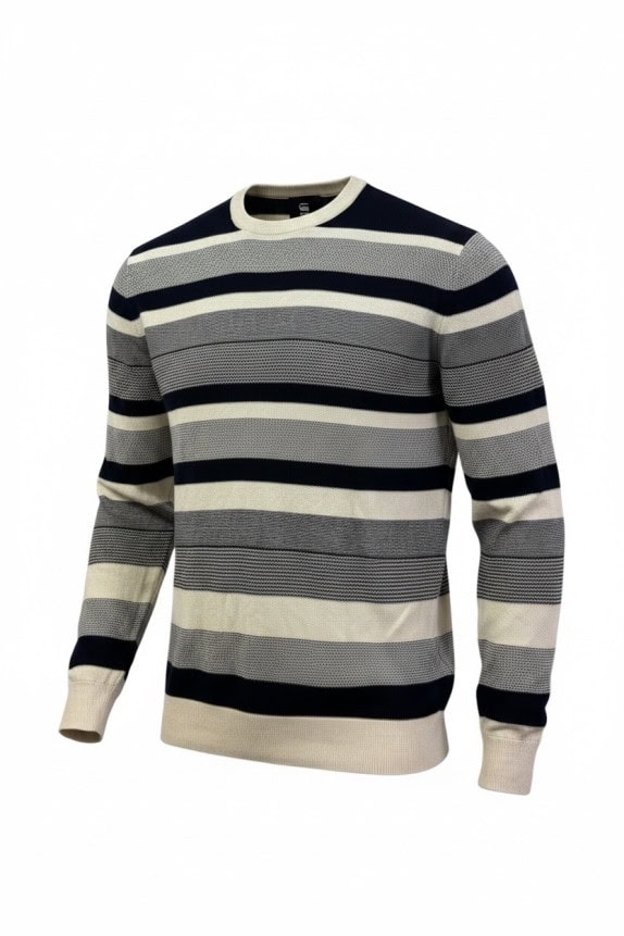 G STAR RAW KNIT SWEATER STRIPED NAVY GREY CREAM MENS PRE OWNED L