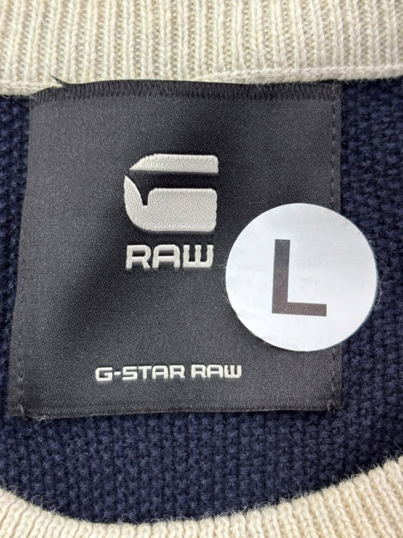 G STAR RAW ΠΛΕΚΤΟ ΠΟΥΛΟΒΕΡ ΡΙΓΕ NAVY ΓΚΡΙ ΚΡΕΜ ΑΝΤΡΙΚΟ PRE OWNED L