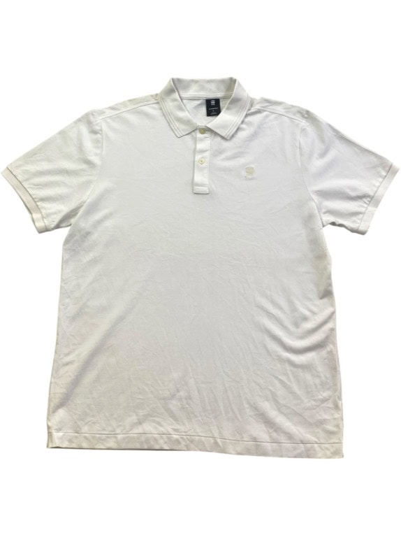 G STAR RAW POLO SHIRT MINIMAL OFF WHITE MEN PRE OWNED L