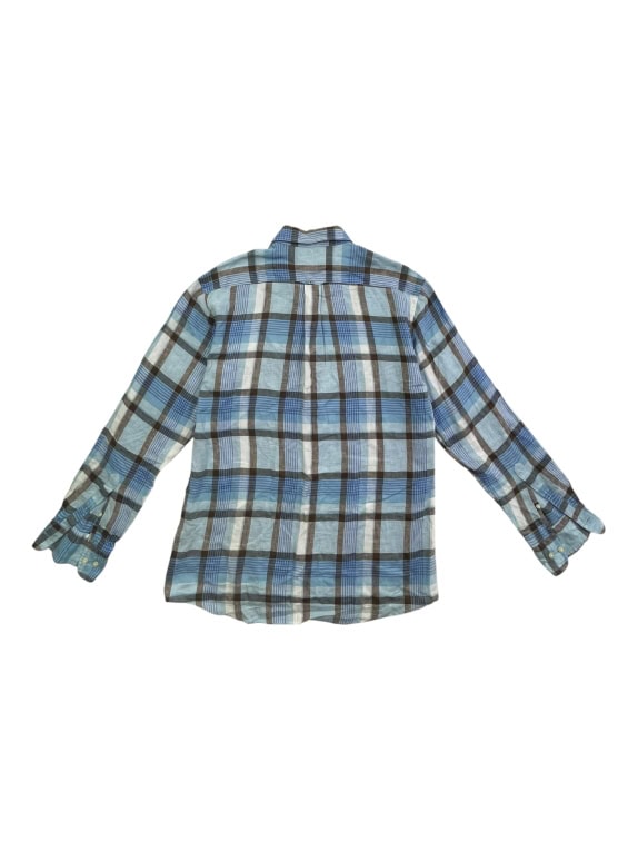 GANT Πουκάμισο Long Island Linen Regular Fit Γαλάζιο Καρό Ανδρικό M