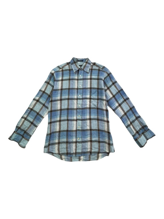 GANT Πουκάμισο Long Island Linen Regular Fit Γαλάζιο Καρό Ανδρικό M