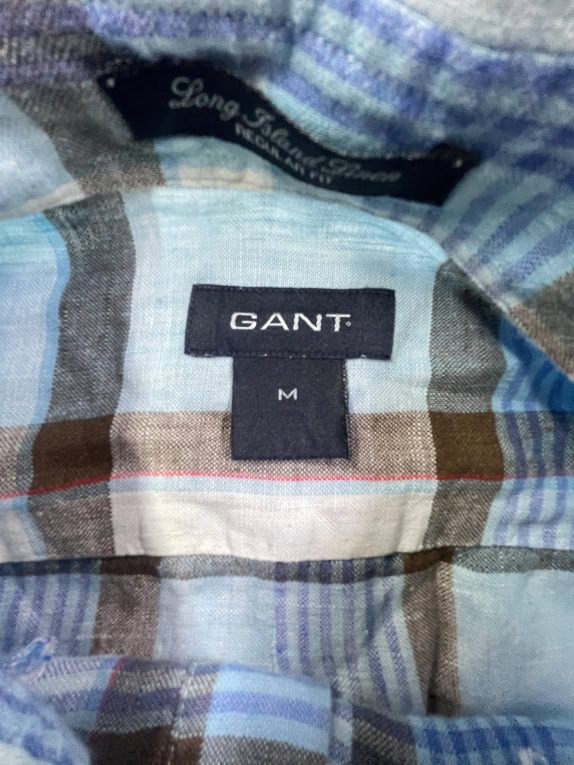 GANT Πουκάμισο Long Island Linen Regular Fit Γαλάζιο Καρό Ανδρικό M