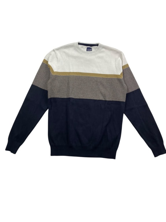 GAP Πλεκτό Sweater Colorblock Casual Logo Λευκό/Μπλε Ανδρικό M