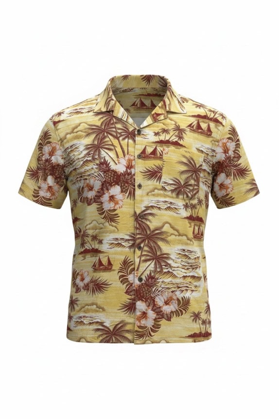 GEORGE ΠΟΥΚΑΜΙΣΟ HAWAIIAN PRINT ΚΙΤΡΙΝΟ ΑΝΤΡΙΚΟ PRE OWNED S