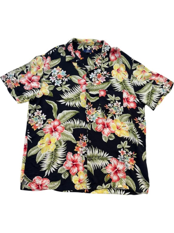 GEORGE ΠΟΥΚΑΜΙΣΟ HAWAIIAN PRINT ΜΑΥΡΟ ΑΝΤΡΙΚΟ PRE OWNED L