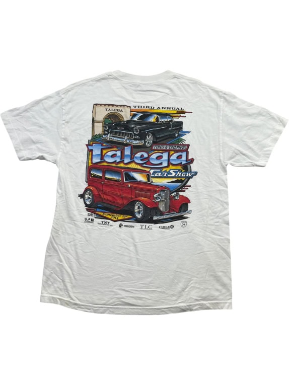 Gildan T-Shirt Talladega Car Show 2014 Logo White Unisex L