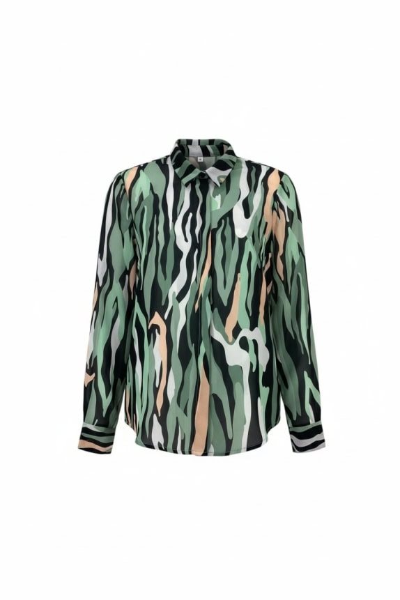 GL MODA Πουκάμισο Zebra Abstract Pattern Πράσινο/Πολύχρωμο Γυναικείο M