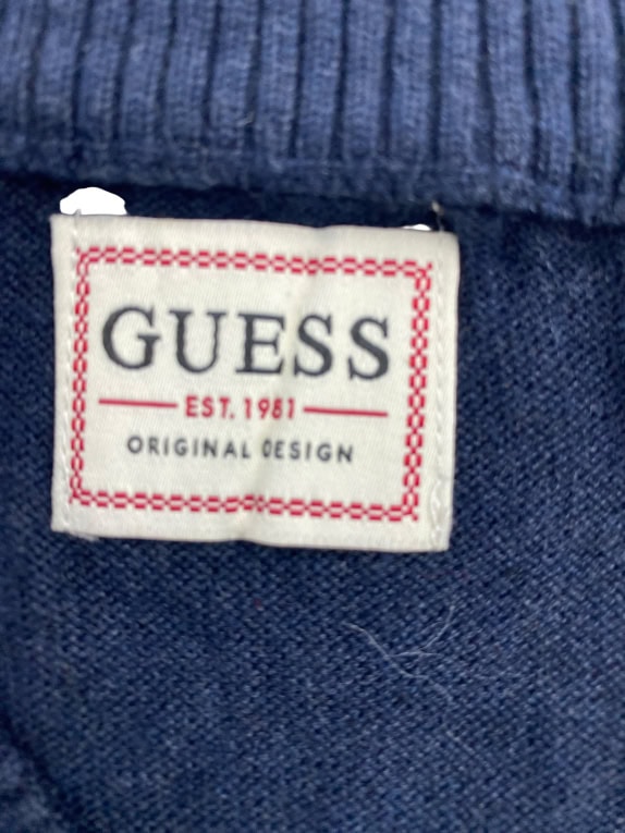 Guess Ανδρικό Πλεκτό Πουλόβερ V-Neck Μπλε Σκούρο XL