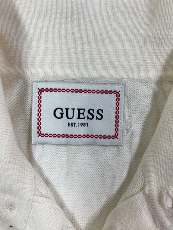 GUESS Εκρού Πλεκτό Polo Μακρυμάνικο Ανδρικό XL