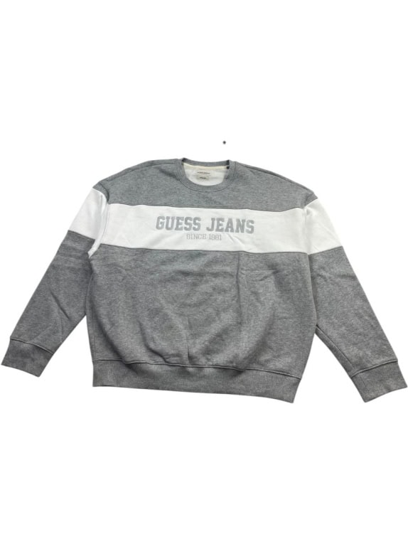 GUESS JEANS Felpa oversize con logo vintage grigio / bianco da uomo XL