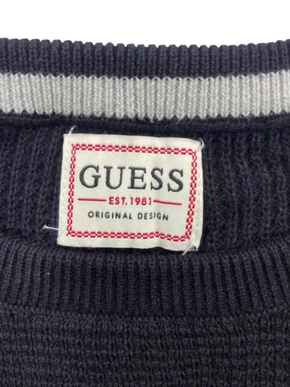 GUESS WAFFLE KNIT SWEATER ORIGINAL DESIGN BLACK MEN'S L