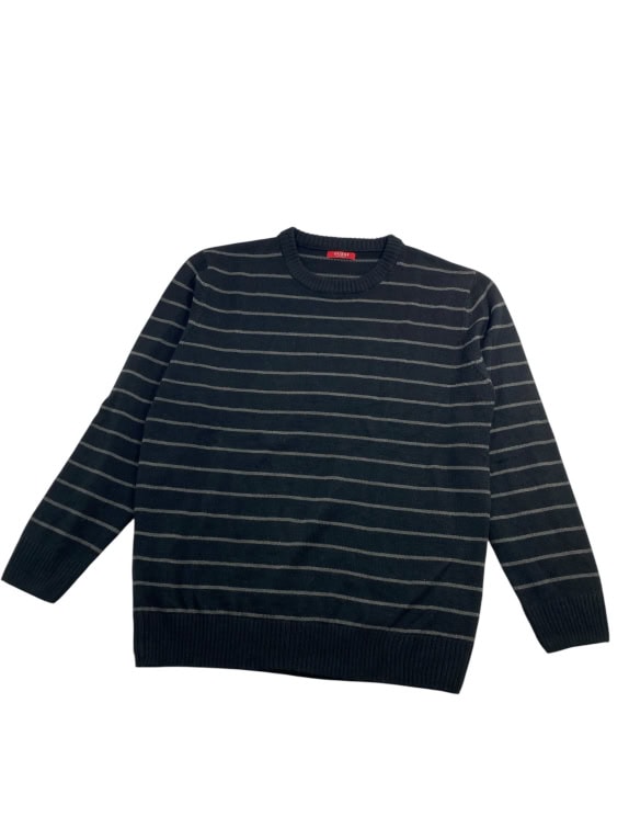 GUESS Ριγέ Πλεκτό Πουλόβερ Μακρυμάνικο Casual Μαύρο Ανδρικό XL
