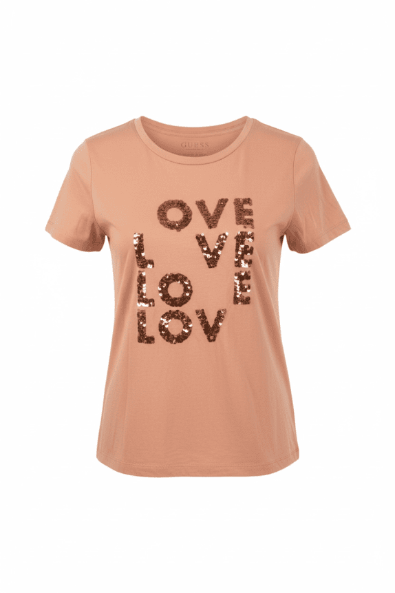 GUESS T-Shirt Logo Sequins Σομόν Γυναικείο S
