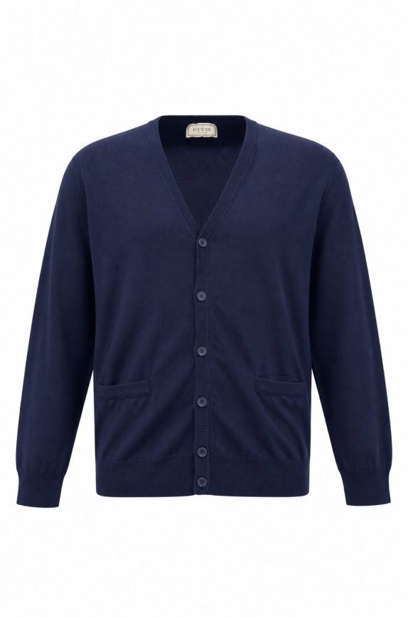 GUESS CARDIGAN RIBBED BLUE MENS PRE OWNED M