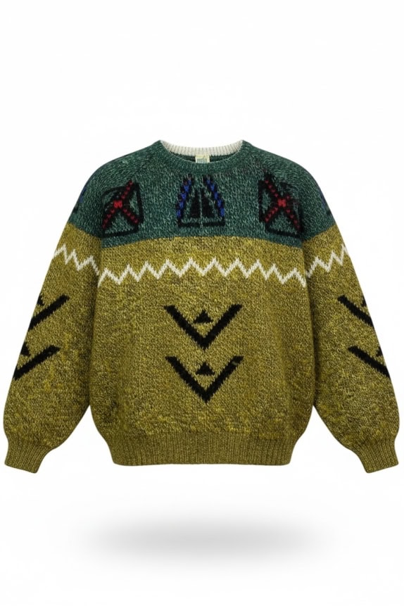 Guzz Maglione lavorato a maglia motivo vintage multicolore unisex S