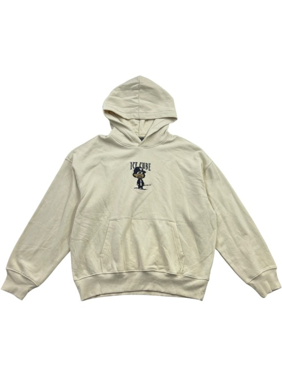 H&M Hoodie Oversized Fit Logo Μπεζ Unisex XXL