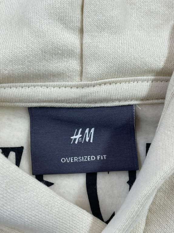 H&M Hoodie Oversized Fit Logo Μπεζ Unisex XXL