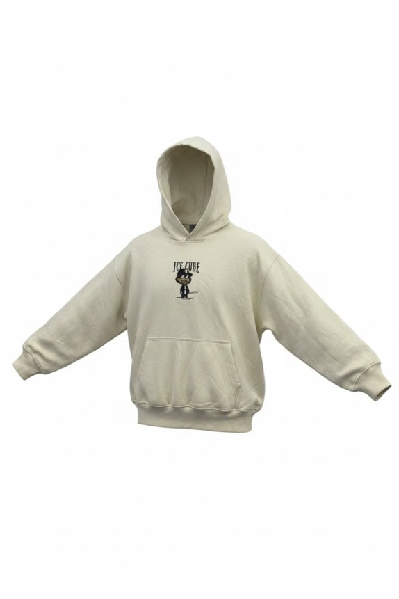 H&M Hoodie Oversized Fit Logo Μπεζ Unisex XXL