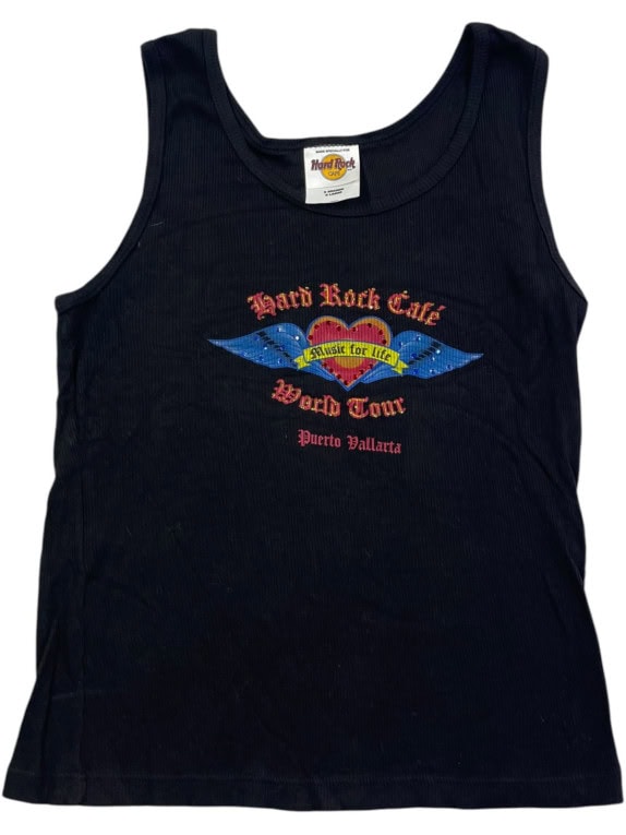 HARD ROCK CAFE TANK TOP GRAPHIC BLACK WOMENS PRE OWNED S