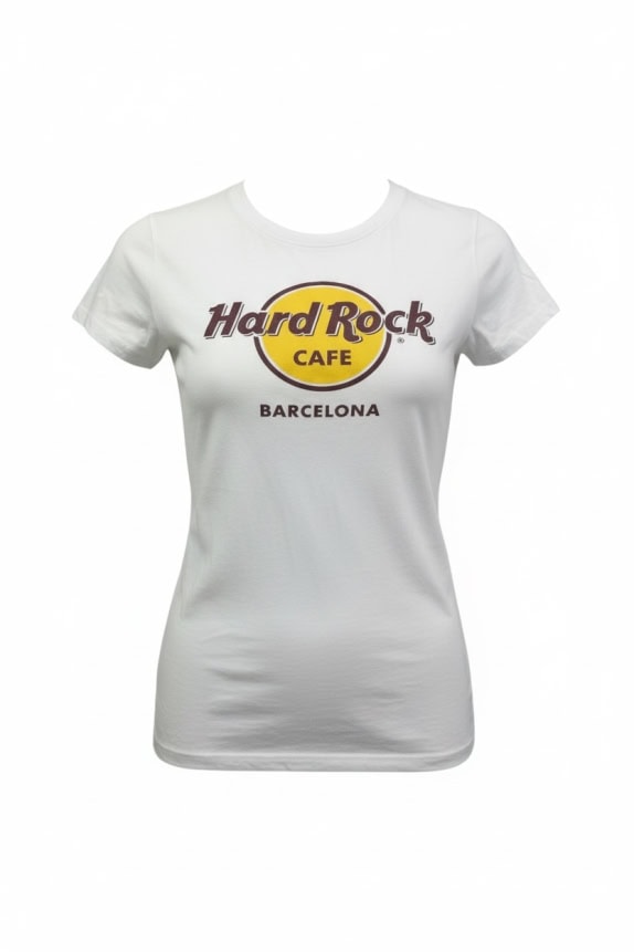 HARD ROCK CAFE BARCELONA T-SHIRT VINTAGE LOGO WHITE WOMEN'S SMALL