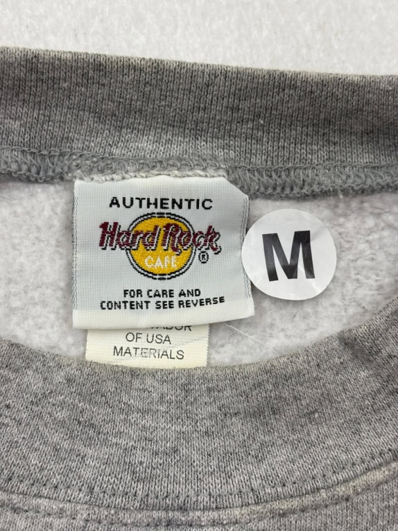 HARD ROCK CAFE FELPA GIROCOLLO RICAMATO GREY UNISEX PRE OWNED L