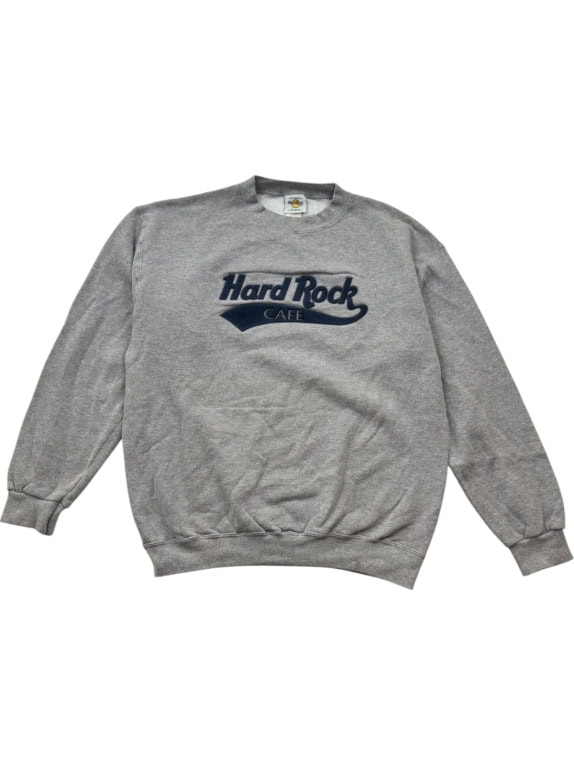 HARD ROCK CAFE FELPA GIROCOLLO RICAMATO GREY UNISEX PRE OWNED L