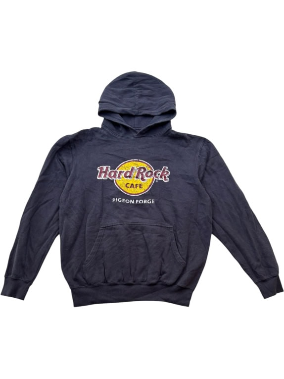 HARD ROCK CAFE HOODIE GRAPHIC FADED BLACK UNISEX PRE OWNED L