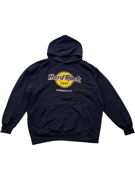 HARD ROCK CAFE HOODIE GRAPHIC NAVY UNISEX PRE OWNED L
