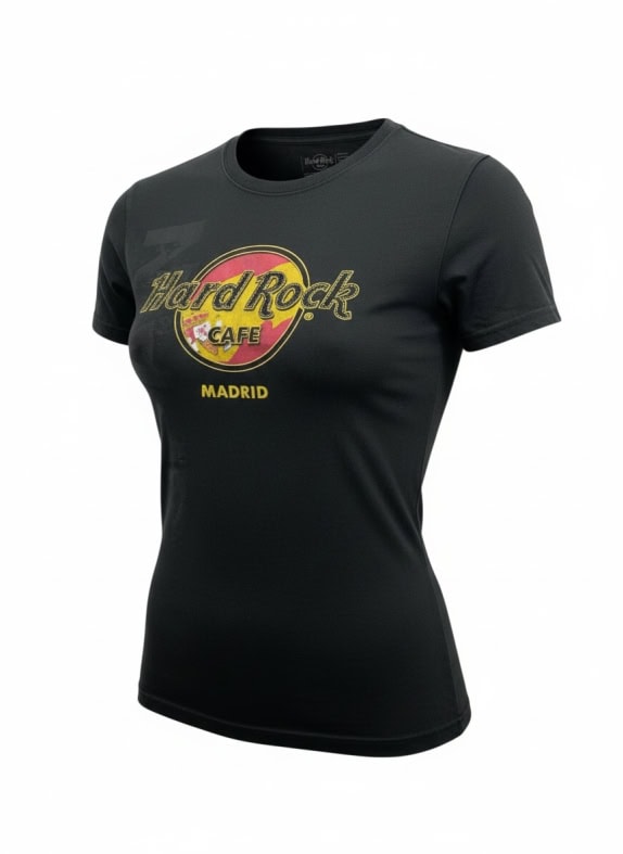 HARD ROCK CAFE T-SHIRT VINTAGE LOGO MADRID NERA DA DONNA M