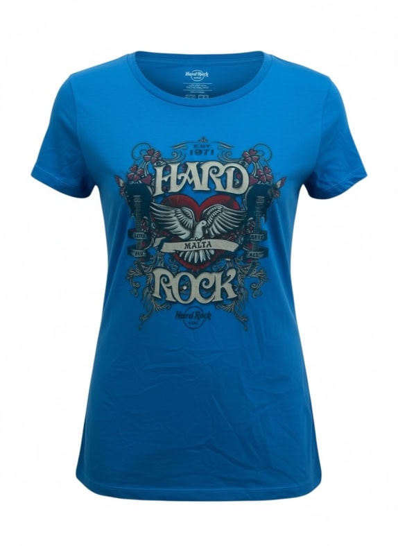 HARD ROCK CAFE T-SHIRT VINTAGE MALTA LOGO BLU DA DONNA M