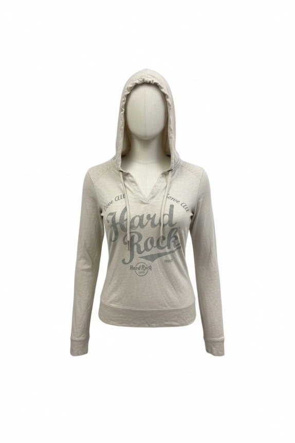 HARD ROCK CAFE VENICE HOODIE ΜΕ LOGO PRINT MELANGE BEIGE ΓΥΝΑΙΚΕΙΟ XS