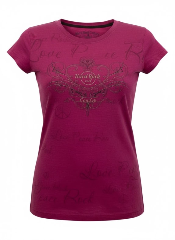 HARD ROCK COUTURE T-SHIRT VINTAGE LONDON LOGO FUSCHIA WOMENS S