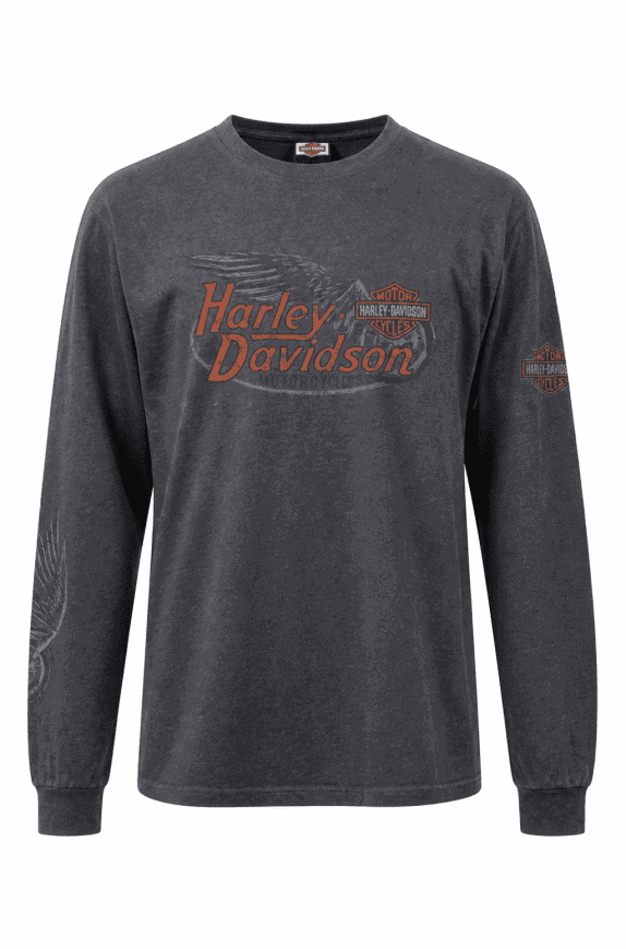 HARLEY DAVIDSON GRAPHIC LONGSLEEVE T SHIRT WASHED BLACK MEN PRE OWNED XXL
