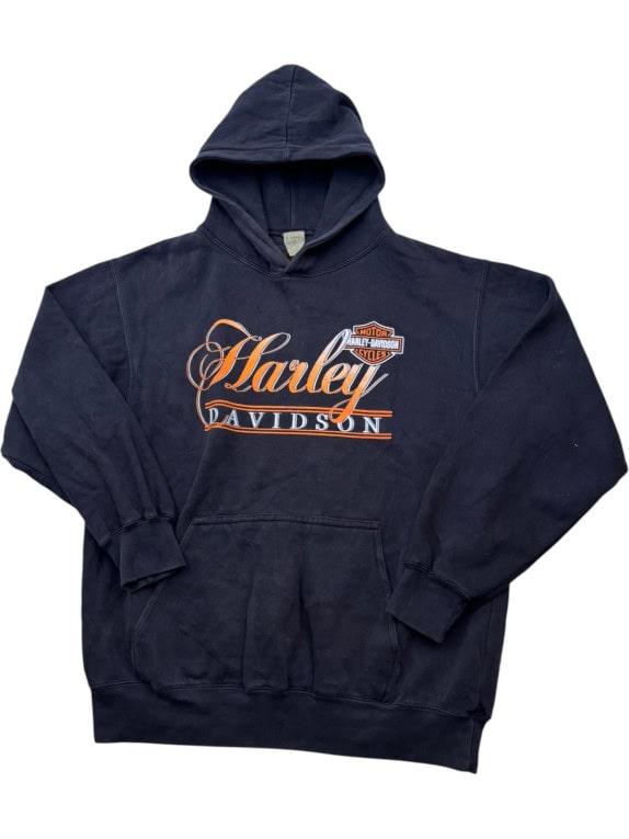 HARLEY DAVIDSON HOODIE VINTAGE GRAPHIC NERO SBIADITO UOMO PRE OWNED