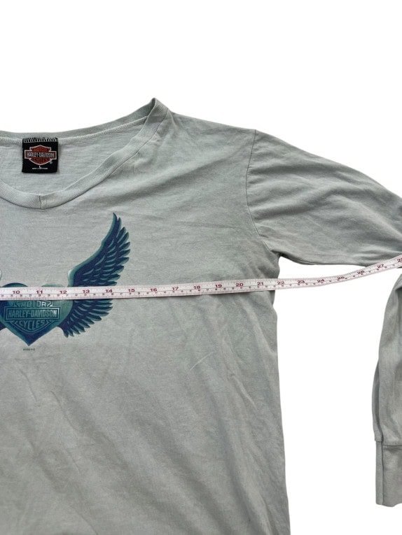 HARLEY DAVIDSON MAGLIA A MANICHE LUNGHE GRAPHIC GRIGIO CHIARO DONNA PRE OWNED M