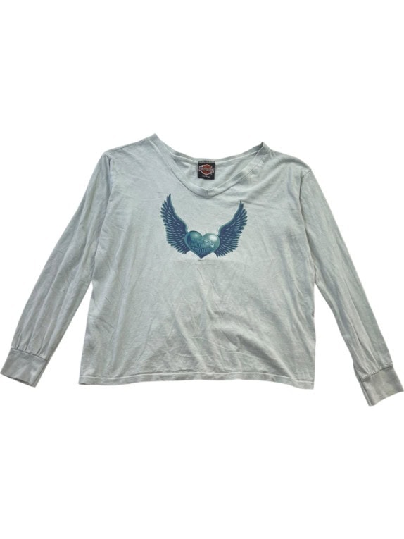 HARLEY DAVIDSON MAGLIA A MANICHE LUNGHE GRAPHIC GRIGIO CHIARO DONNA PRE OWNED M