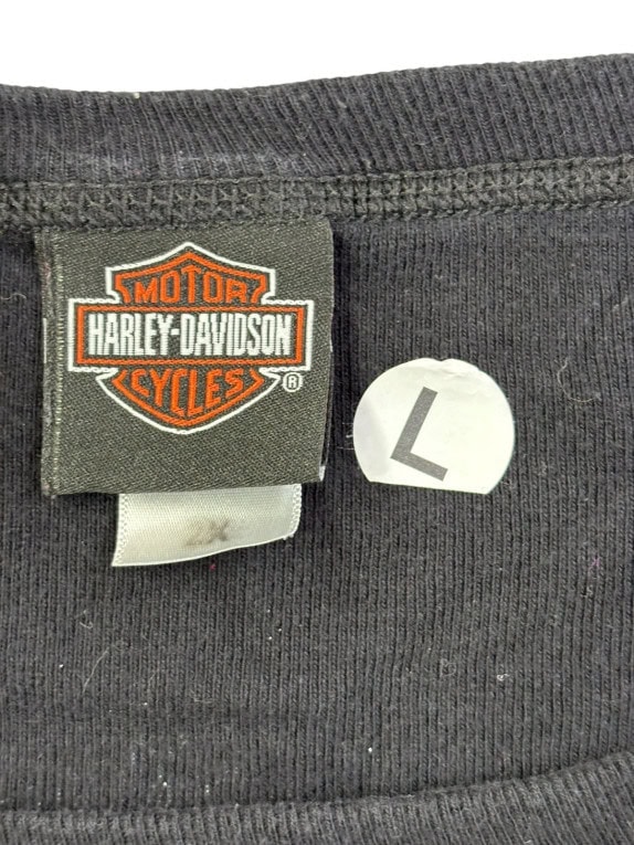 HARLEY DAVIDSON LONG SLEEVE TOP SPELL OUT BLACK WOMEN PRE OWNED L