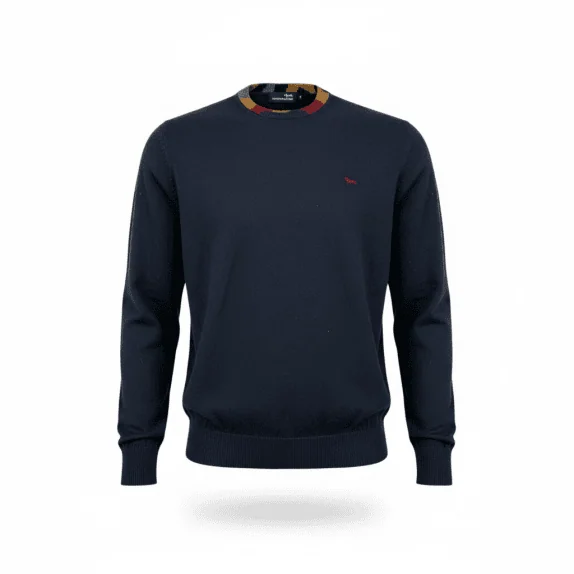 HARMONT & BLAINE CREWNECK SWEATER - NAVY BLUE WITH MULTICOLOR COLLAR - M
