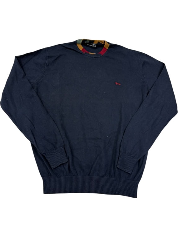 HARMONT & BLAINE ΠΟΥΛΟΒΕΡ CREWNECK - NAVY BLUE ΜΕ ΠΟΛΥΧΡΩΜΗ ΛΑΙΜΟΚΟΨΗ - M